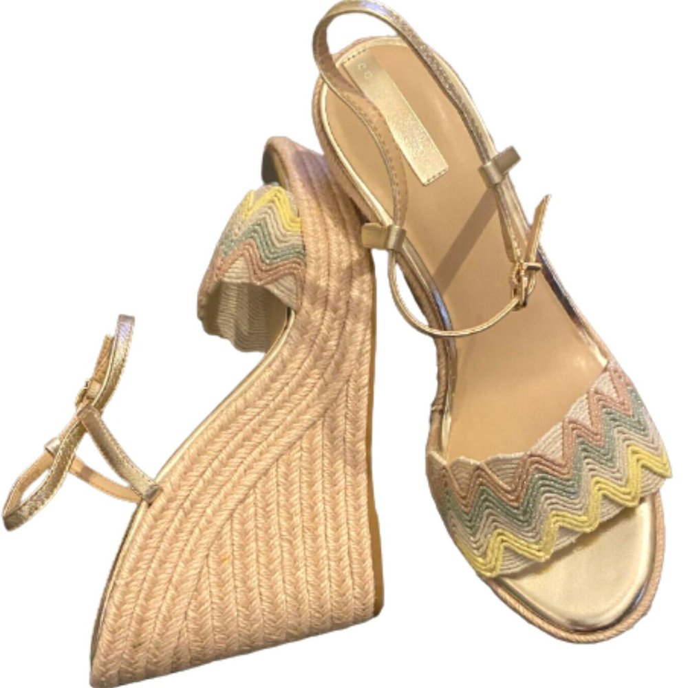 Copper Key Wedge Sandals Chevron Ankle Strap Ladies Size 10